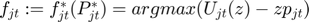 $f_{jt} := f_{jt}^{*}(P_{jt}^{*})=argmax(U_{jt}(z)-zp_{jt})$