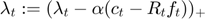 $\lambda_t := (\lambda_t - \alpha(c_t-R_tf_t))_+$